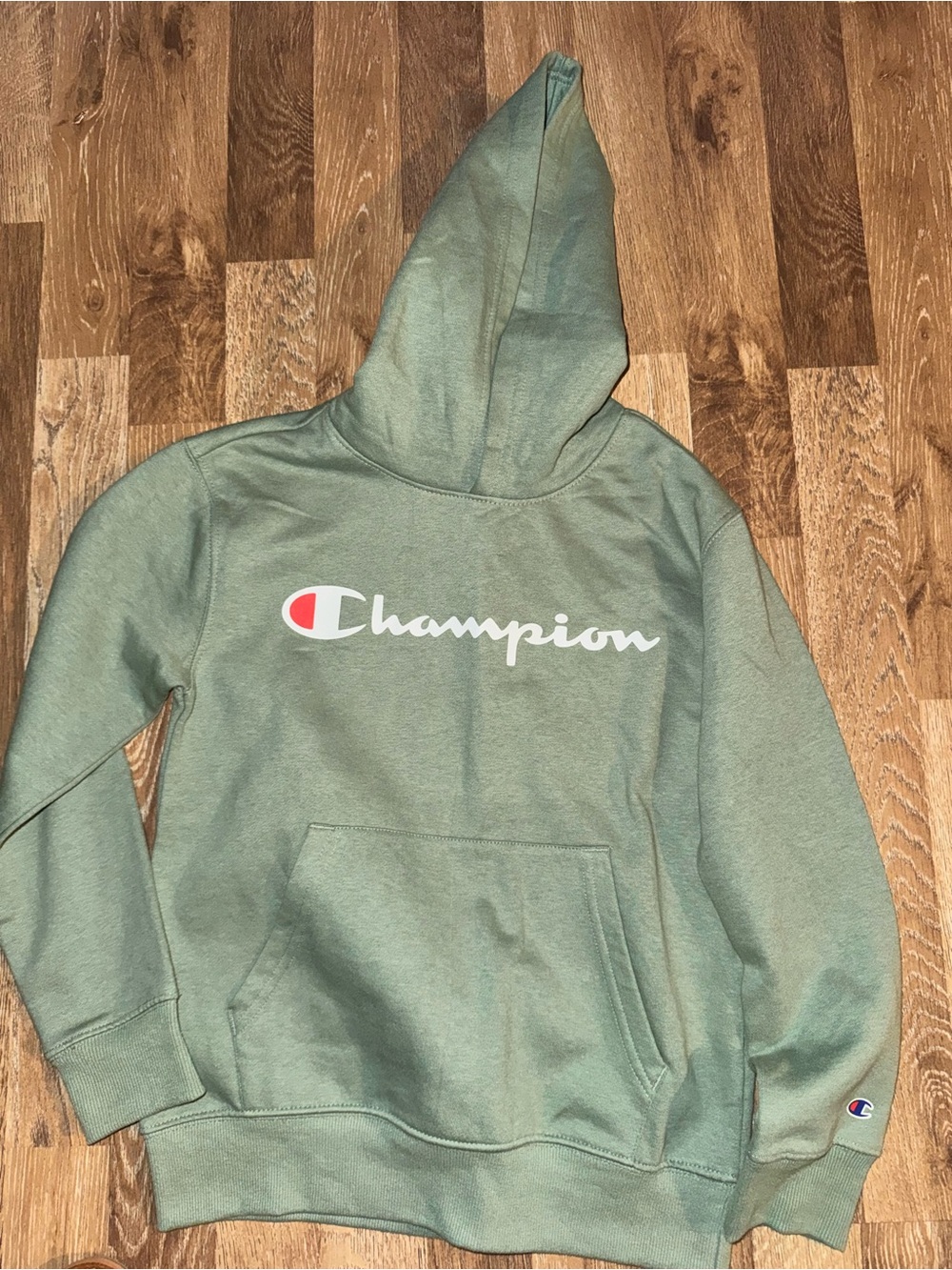 Champion Olive Green Crewneck Hoodie with White Logo